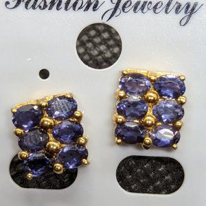 18k gold plated sterling silver and iolite square earrings
